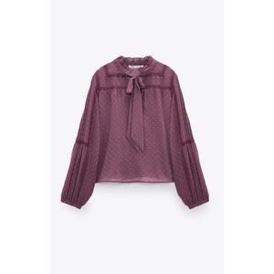 NWT Zara Swiss Dot Bow Blouse, XL